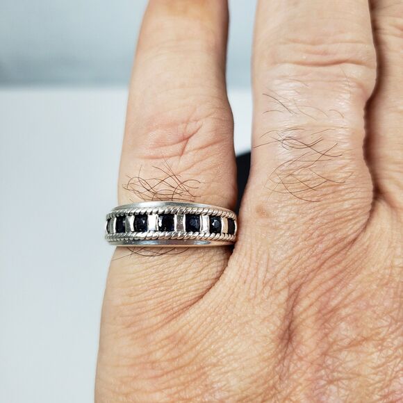 Vintage Signed CNA 7 Deep Blue Sapphire Sterling Silver 925 Ring Size 9 - Picture 11 of 17